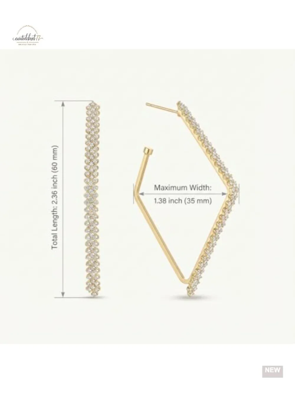 Rhinestone Geometric Hoop Stud Earrings Gold Plated Sparkly Crystal Statement